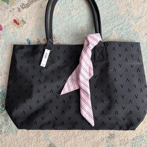 Victoria's Secret Black Tote with Pink Scarf Accent
